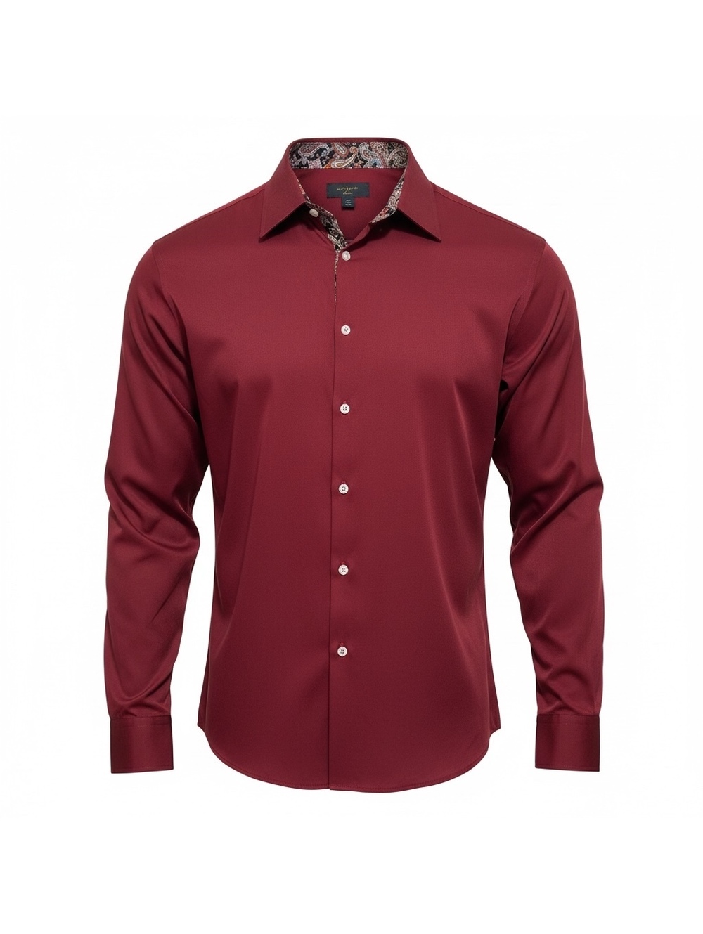 Men's Burgundy Vintage Style Dress Shirt with Paisley Accents, Size L